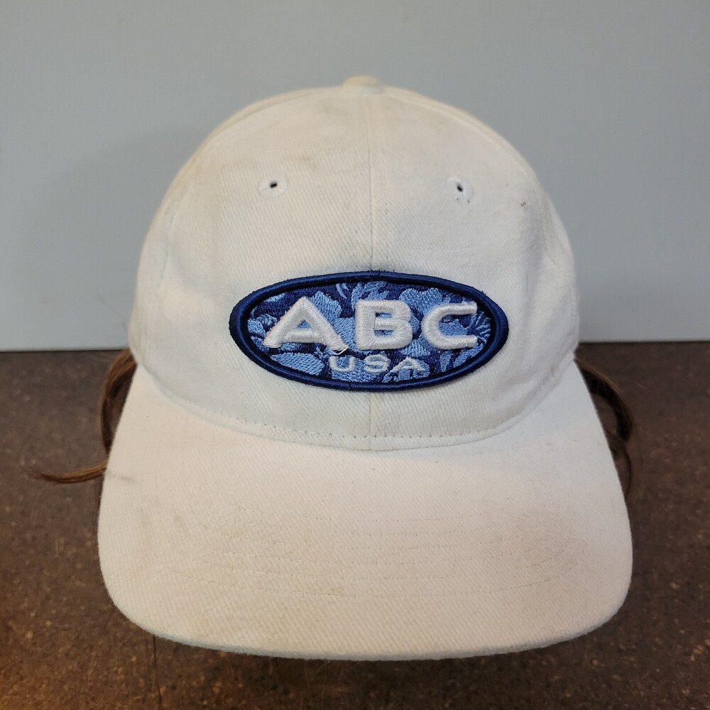 Vintage ABC USA Sports Baseball Cap Mens OS White Patch Logo Strrapback Hat